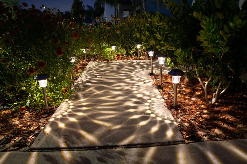 Morvat LED Solar Powered Outdoor Landscape Path Lights with Stainless Steel & Glass Lens, Up to 8 Hours Lighting for Garden Lawn Yard Walkway & Pathway, Waterproof, Dusk to Dawn, Warm Light, 8 Pack - Image 1